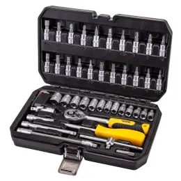 Набір інструменту Mastertool CrV 1/4'', 4-14 мм, трещітка 72Т, 46 шт, кейс, (78-2047)