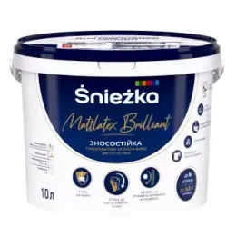 Фарба латексна для стін та стель Sniezka Mattlatex Brilliant зносостійка глибокоматова, 6.8 кг